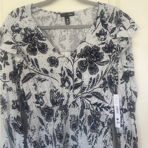 NWT Aqua Blue Linen Blend Smocked Daytime Midi Dress.  Gorgeous Sizes L, XL - Picture 6 of 7